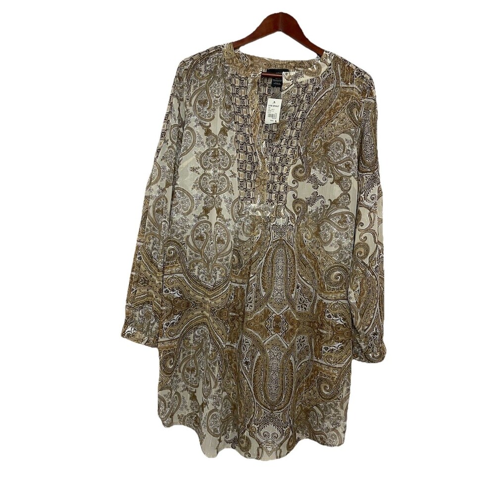 Lane Bryant Women's 14 16 Brown Gold long Sleeve Tunic Top NWT Cover Up